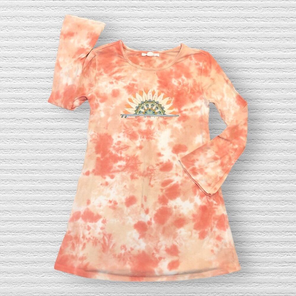 O’Neill Small 7-8 Orange Tie Dye Long Sleeve Leighton Dress